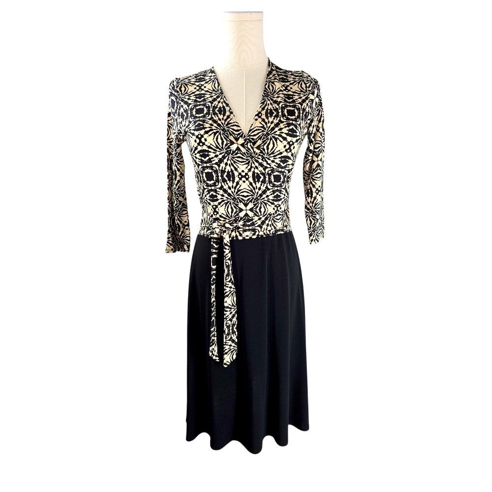 Leota Amandine High Modern Dress W/ Belt Black & Cream‎ Made In USA NY Size S